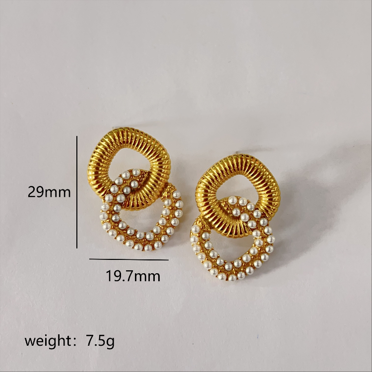 1 Pair Modern Style Simple Style Square Stainless Steel Artificial Pearls Zircon 18K Gold Plated Ear Studs